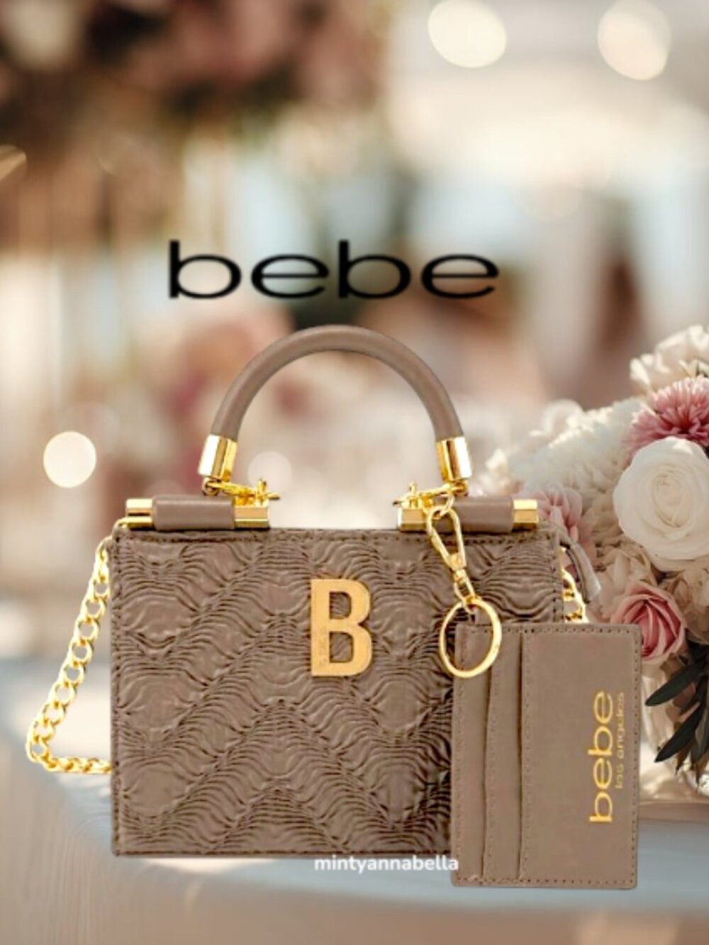 Bebe Nola Satchel w/ Card Case in Light Taupe